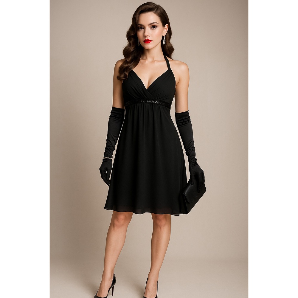 Byerwear Too Babydoll Dress Womens M Halter Chiffon Sequin Asymmetric Flowy Glam